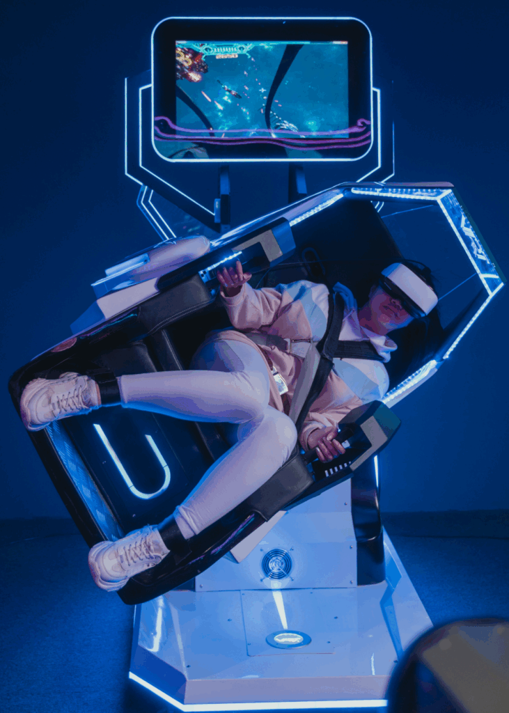 A person plays a metaverse racing game