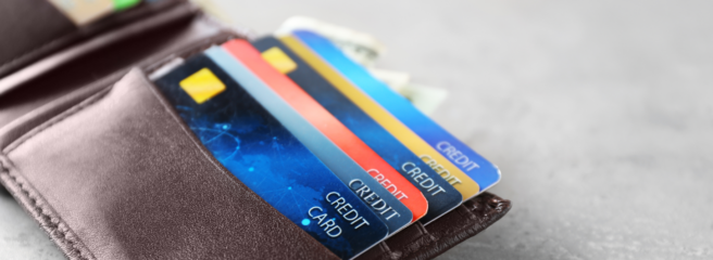 Credit cards in a wallet - Upstart Personal Loans