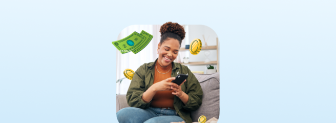 a woman holding a phone