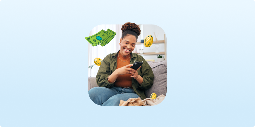 a woman holding a phone