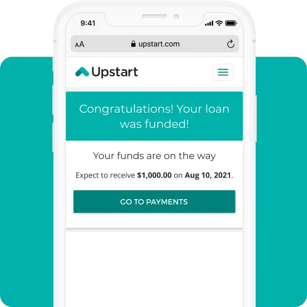 Upstart Personal Loan Loan Funded Page