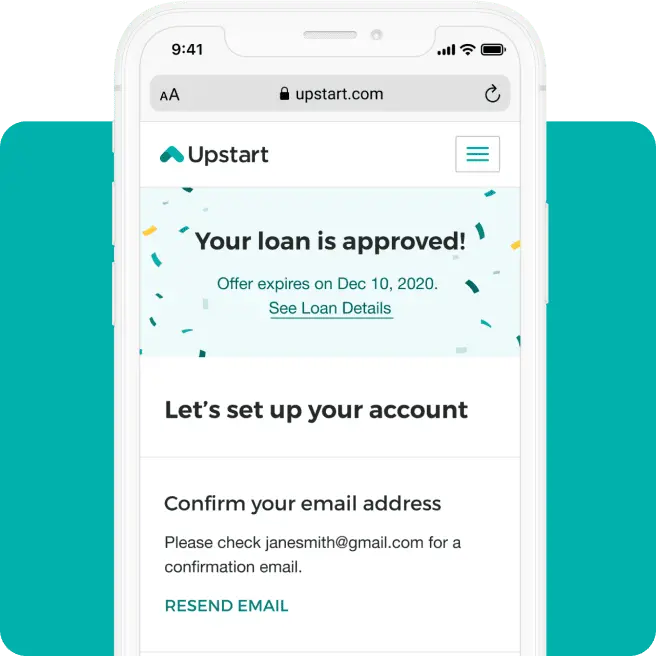 Upstart Auto Refinance Funded page