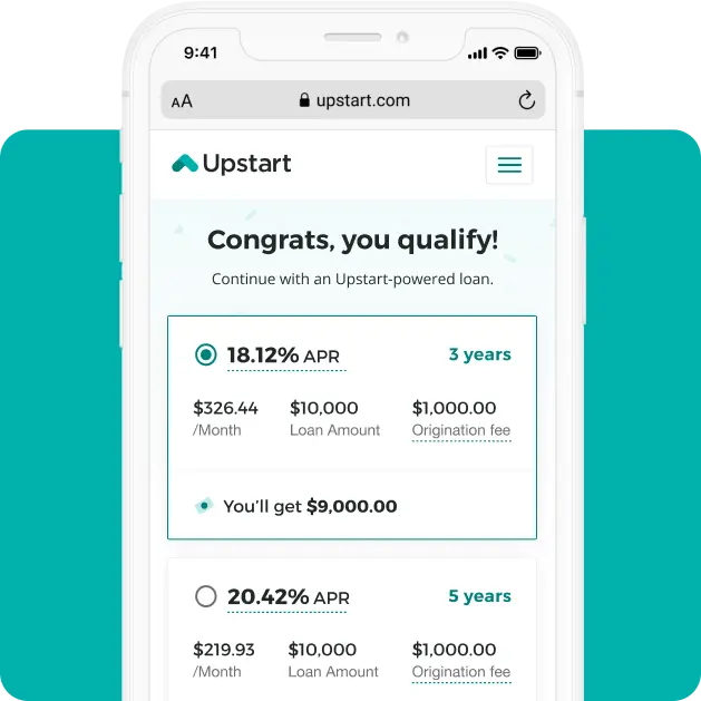 Upstart Personal Loan Got Rate page