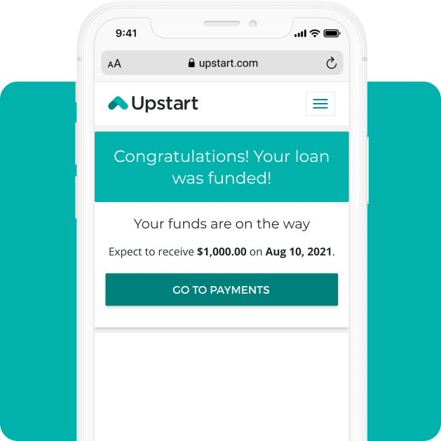 Upstart Personal Loan Loan Funded page